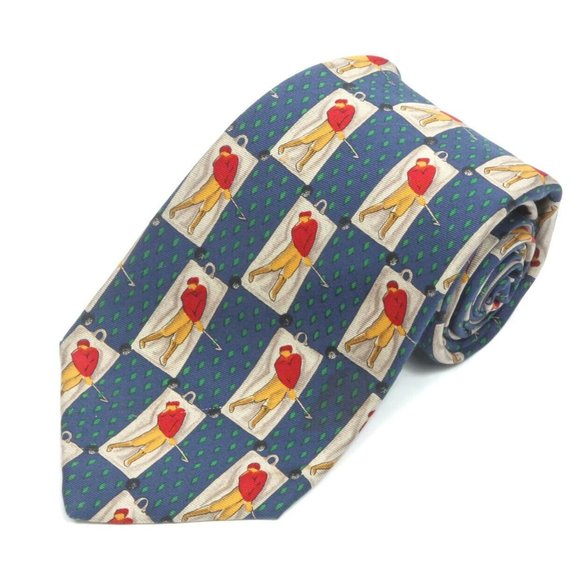 MARC JEFFRIES Old Time Golf Swing Sporting Blue Men's Silk Neck Tie - Picture 1 of 4